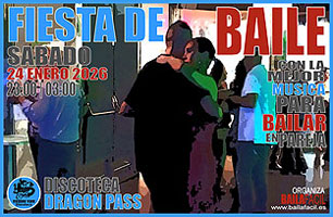 Cartel de la fiesta organizada por BAILAFACIL en la Sala Dragon Pass el 24 de enero de 2026. Haz clic para ampliar la imagen. Copyright � www.bailafacil.es.