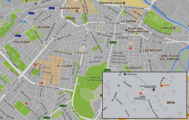 Mapa de los puntos donde ofrecemos nuestras clases. BAILAFACIL: lo mejor para bailar en Gijn. Copyright  www.bailafacil.es.