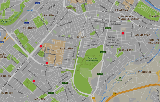 Mapa de los puntos donde ofrecemos nuestras clases. BAILAFACIL: lo mejor para bailar en Gij�n. Copyright � www.bailafacil.es.