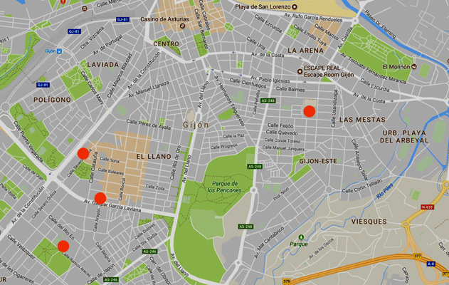 Mapa de los puntos donde ofrecemos nuestras clases. BAILAFACIL: lo mejor para bailar en Gij�n. Copyright � www.bailafacil.es.