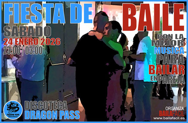 Cartel de la fiesta organizada por BAILAFACIL en la Sala Dragon Pass el 24 de enero de 2026. Haz clic para ampliar la imagen. Copyright � www.bailafacil.es.