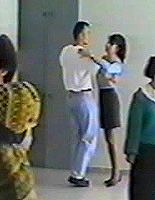 faux y Marta en el ensayo general previo a una actuación en Piedras Blancas en 1993